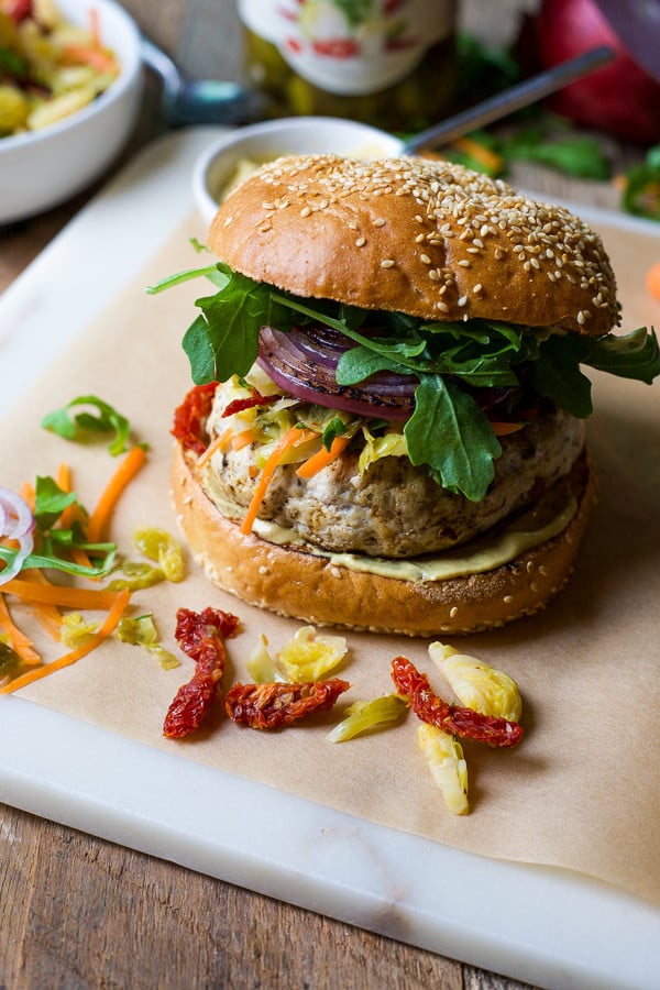 Turkey Burger with Spicy Brussels