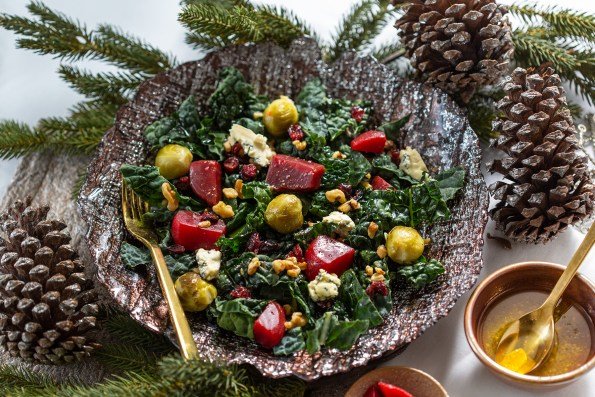 Winter Holiday Salad w/ Kale, Beets + Brussels