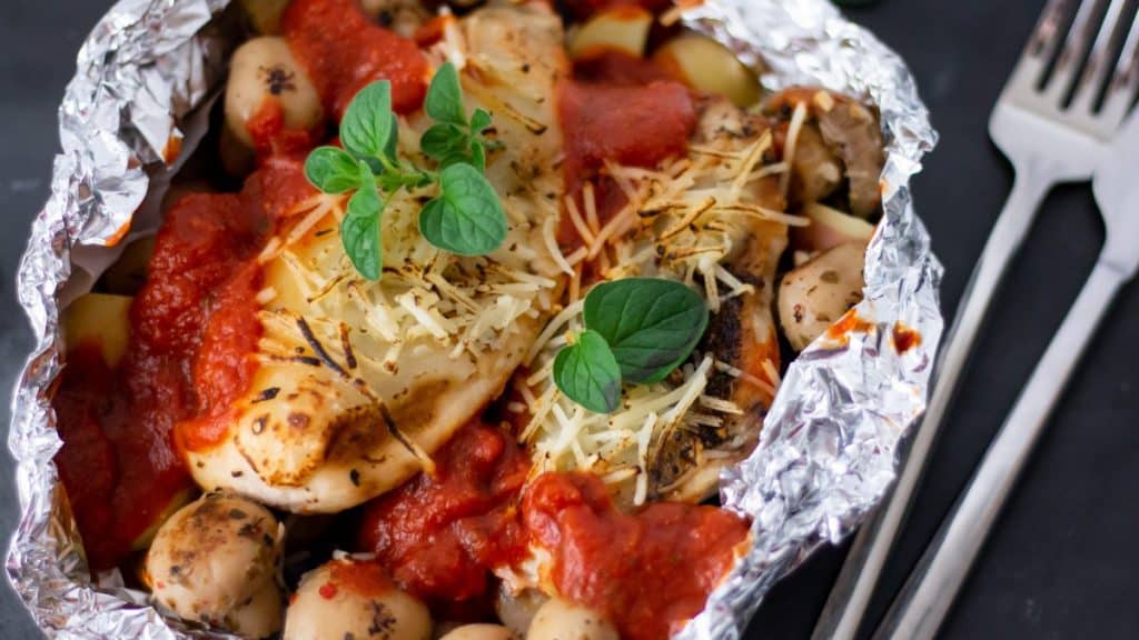 Chicken Parmesan Grill Packs with Marinated Mushrooms