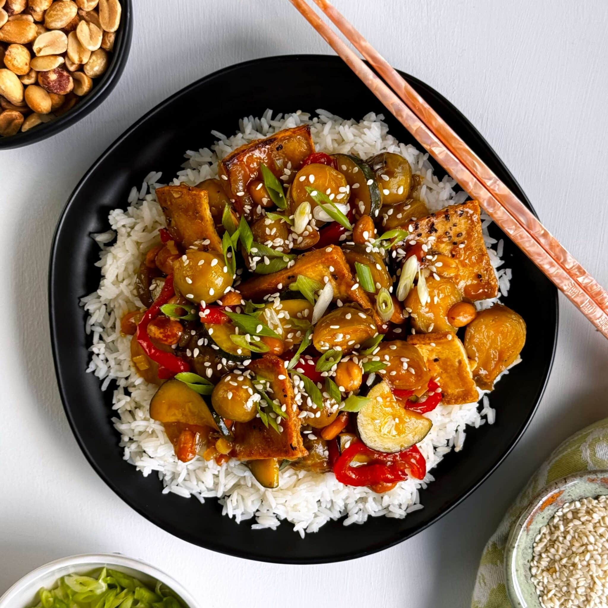 Vegan Hot Brussels Sprouts and Tofu Stirfry