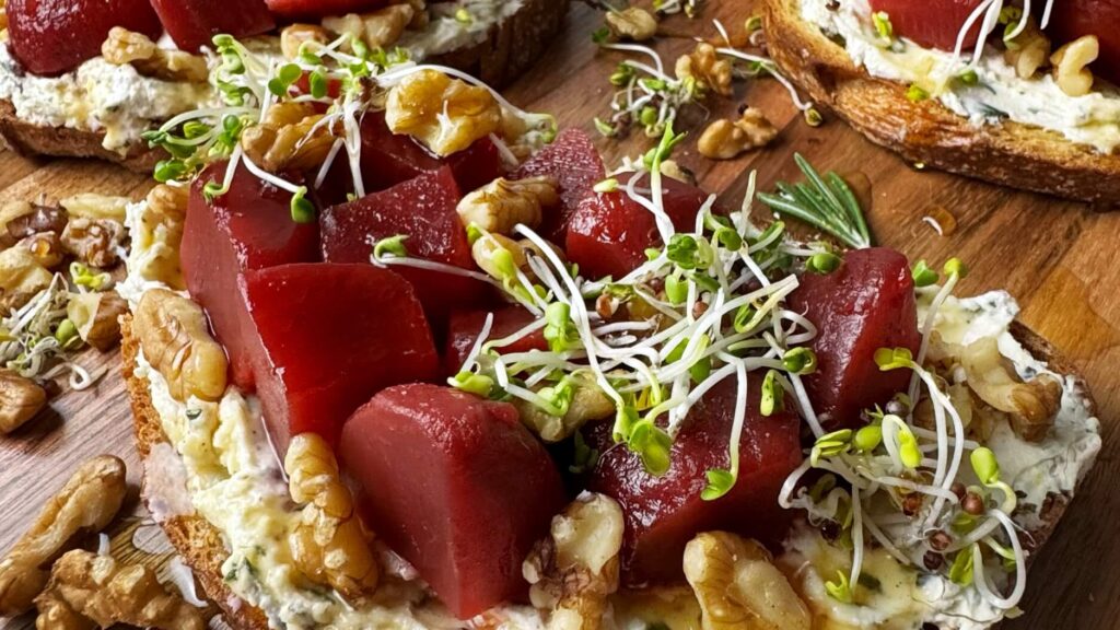 Herbed Cream Cheese and Sweet Beets on Toast