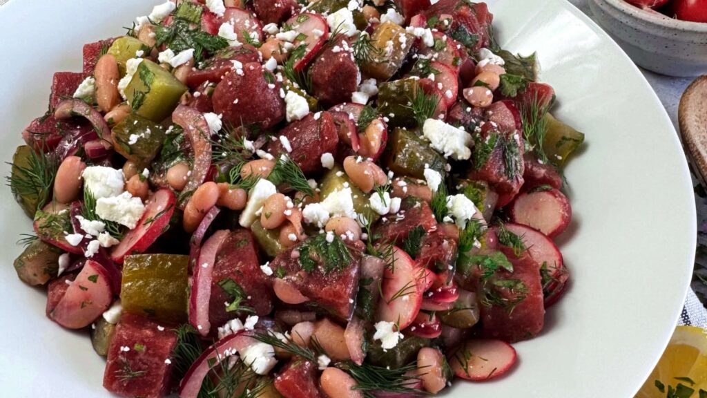 Herbed Sweet Beet Salad with Dill Pickles and Cannellini Beans