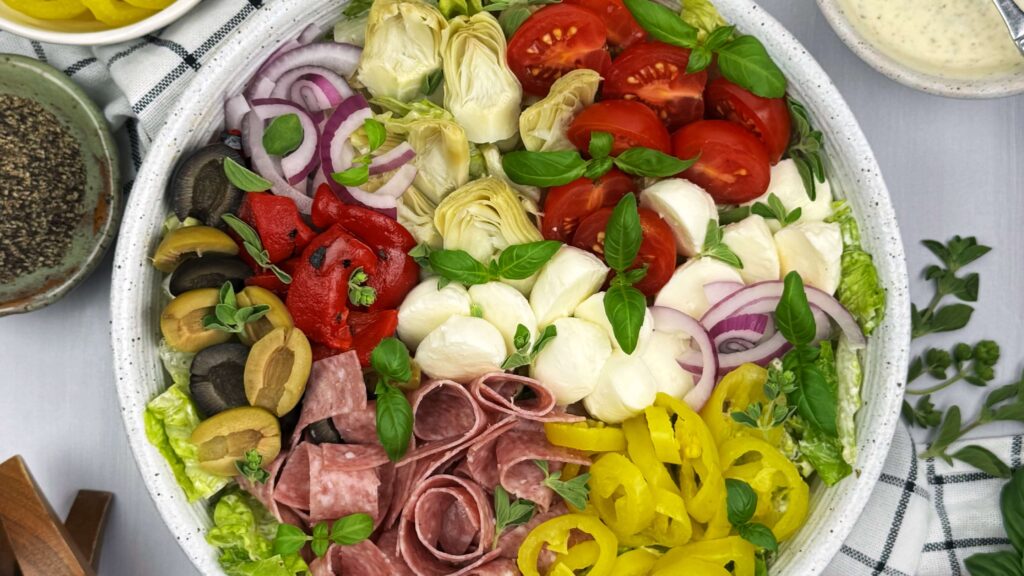 Antipasto-Style Salad with Banana Peppers and Creamy Italian Dressing