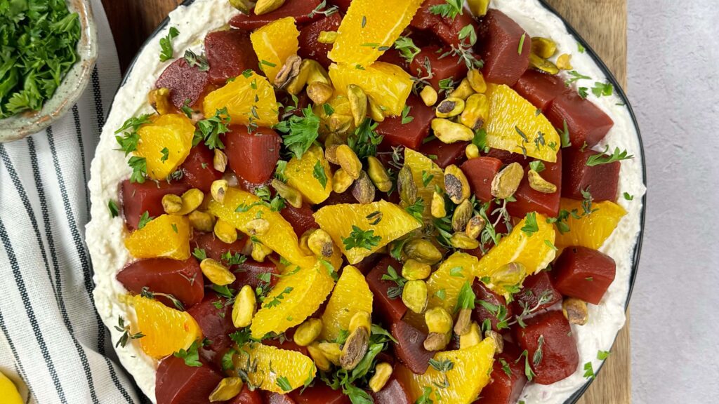 Orange and Sweet Beet Salad Over Whipped Feta