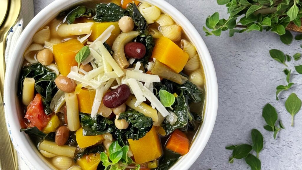 Autumn Vegetable Soup with Five Bean Salad