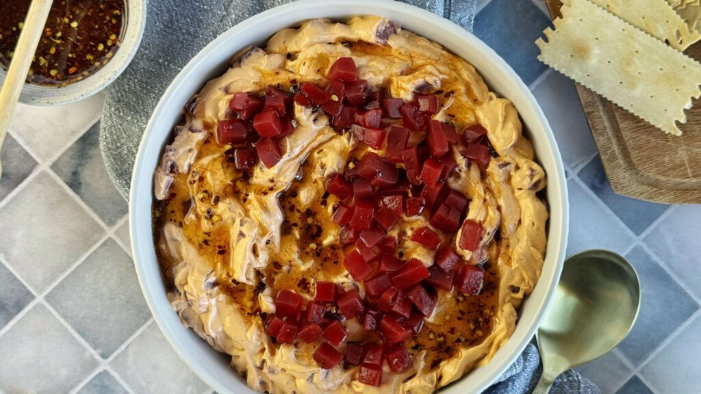 Whipped Cream Cheese Dip with Sweet Beets and Hot Honey