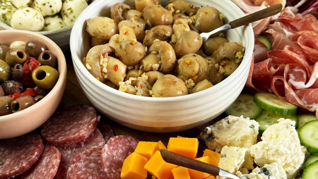 Antipasti Board with Marinated Mushrooms