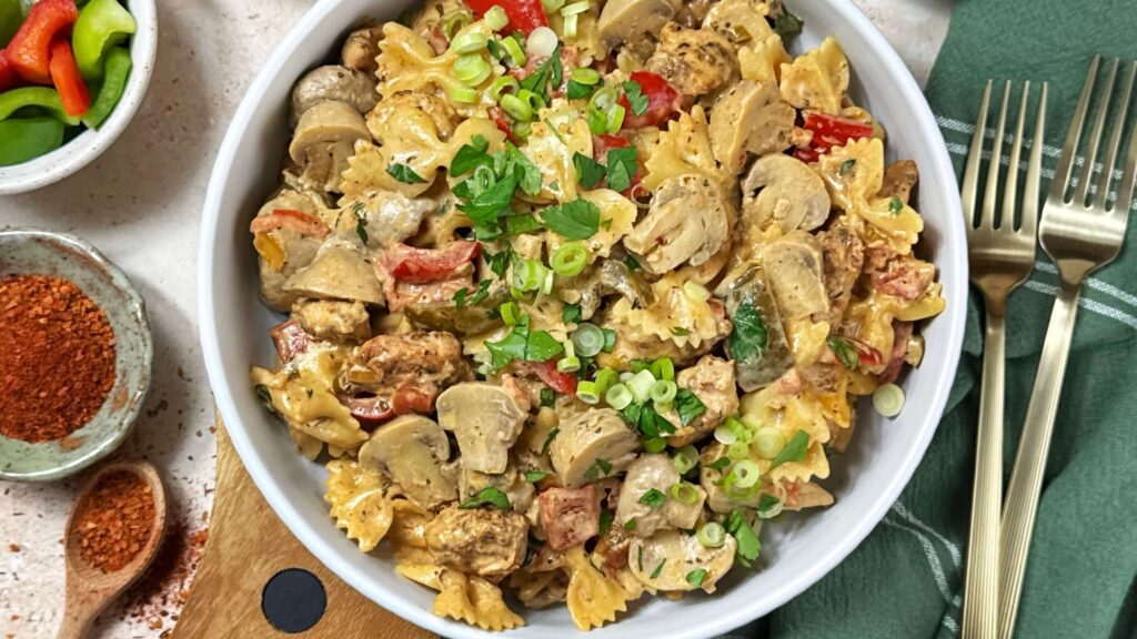 Creamy Cajun Chicken and Marinated Mushroom Pasta