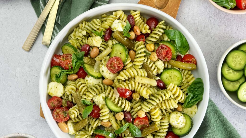 Bean Salad and Pesto Pasta Salad