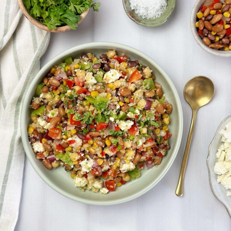 his High Protein Dense Bean Salad with Paisley Farm Cowboy Caviar and Citrus Vinaigrette is a fresh, colorful recipe that's loaded with protein, fiber, and vibrant flavor.